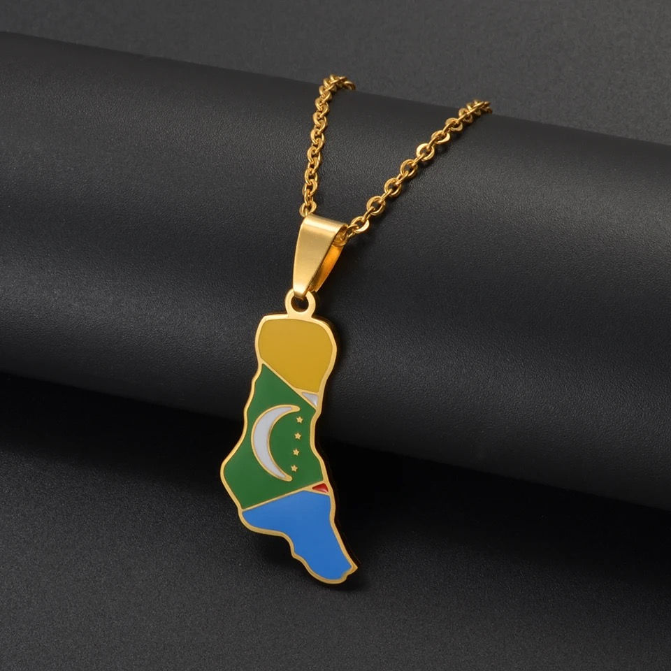 Miniature : Collier avec pendentif carte grande comores drapeau couleur