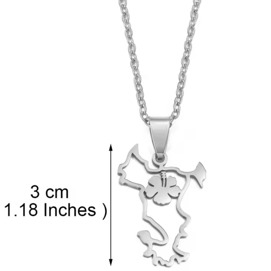 Miniature : Collier Mayotte fleurs hibiscus – Carte avec Petite Terre Mayotte