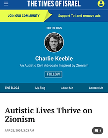Times of Israel: Autistic Lives thrive on Zionism link