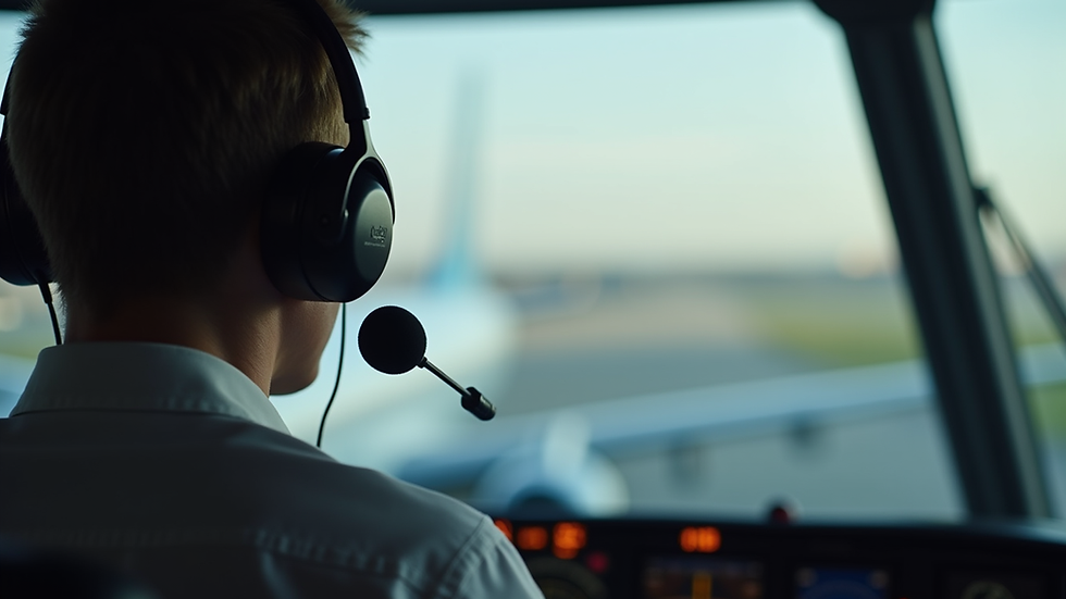 Close-up of a headset and microphone used by air traffic controllers