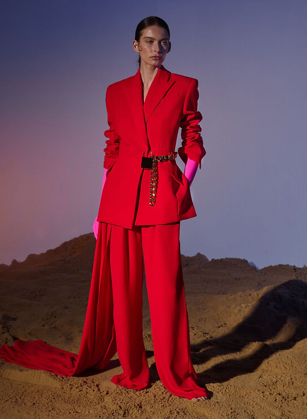 スーツ・フォーマル・ドレス et.UNiVER separated pants combination Red Suit Pants with Train | Yousef Akbar
