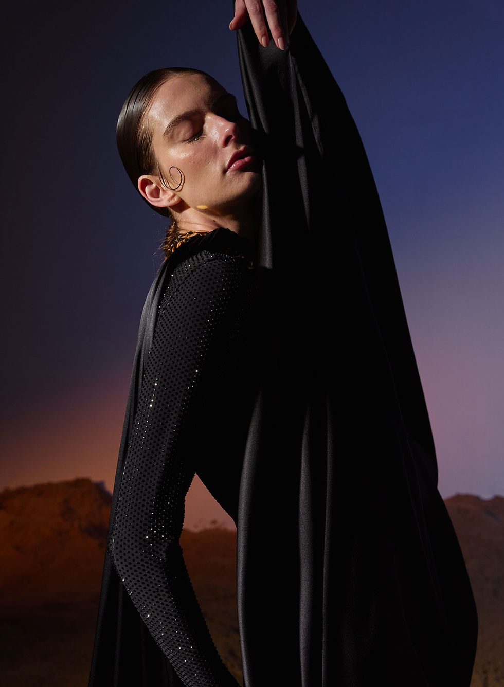 Thumbnail: Black Diamante Silk Kaftan Dress