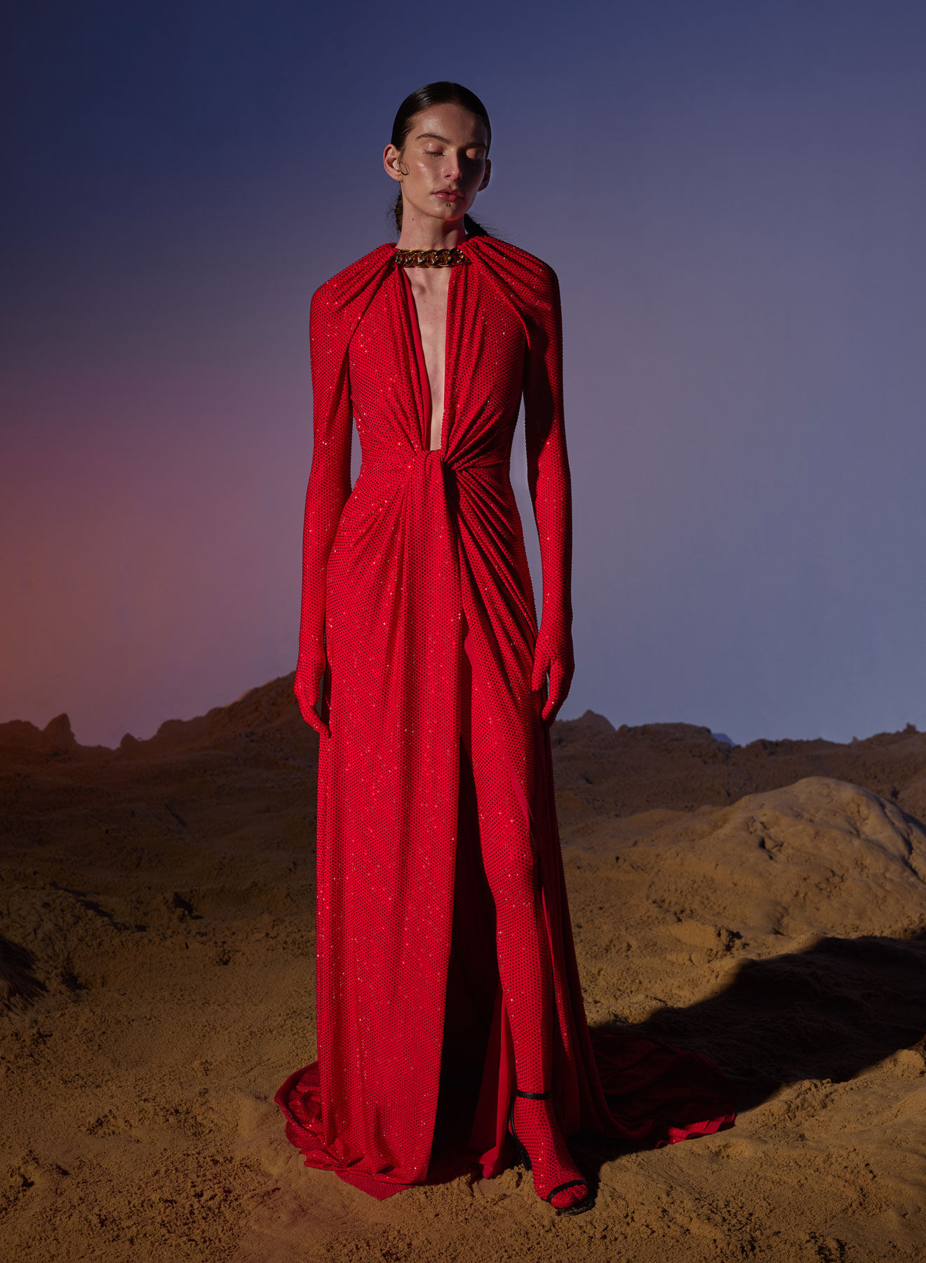 Red Diamante Twist Dress