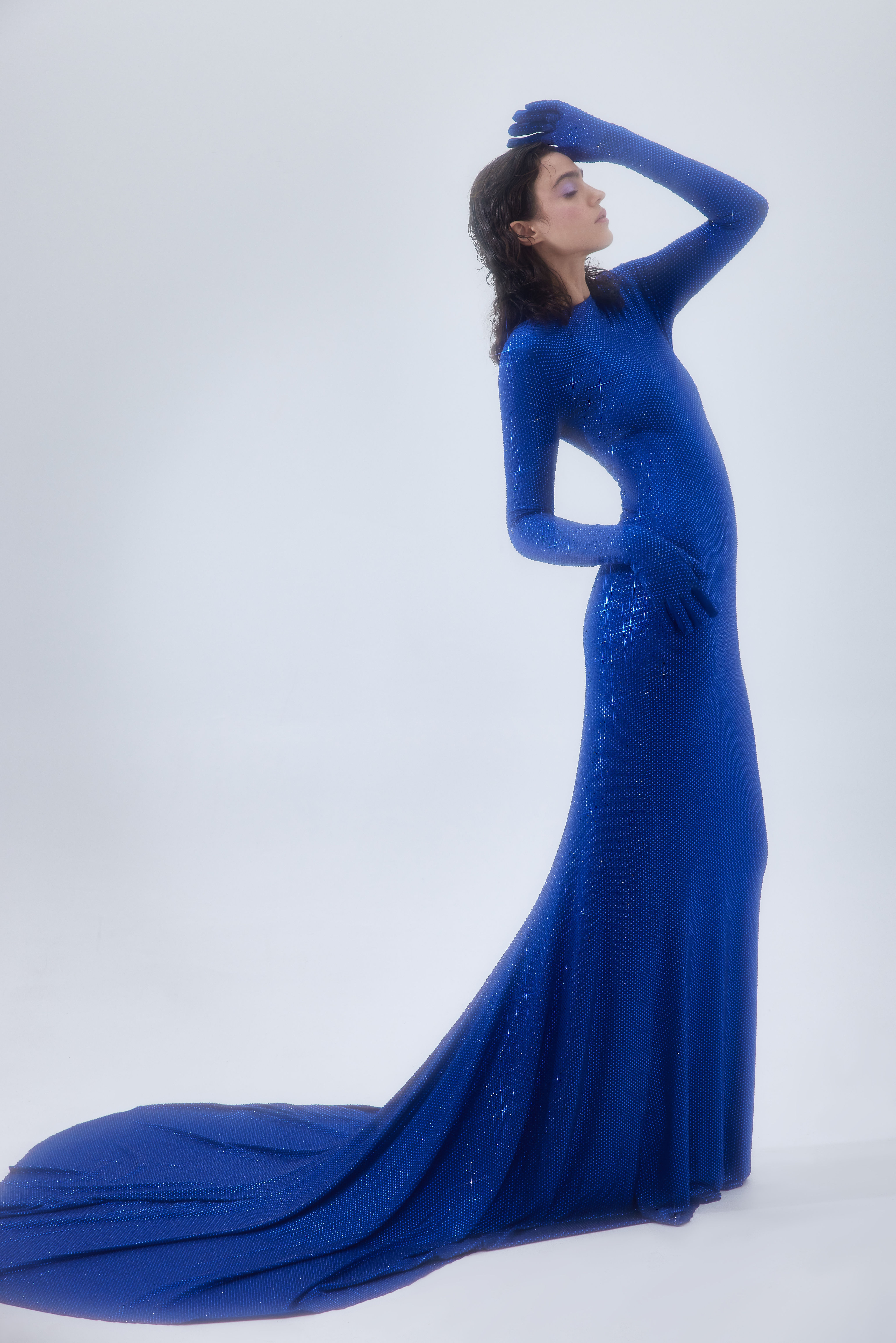 Electric Blue Diamanté Jersey Dress