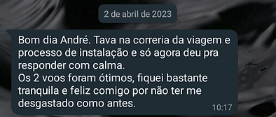 Mensagem de cliente que fez dois voos de avião