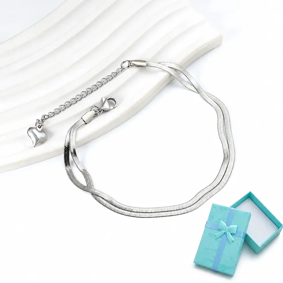 Miniatura: With Gift Box Double Layer Snake Herringbone Chain Anklet for Women Stainless
