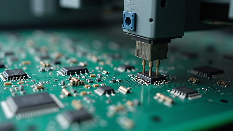 Close-up view of a printed circuit board assembly machine in operation