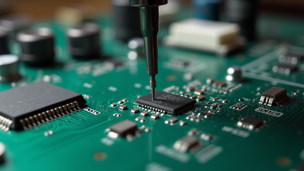Close-up view of a prototype PCB with components being placed
