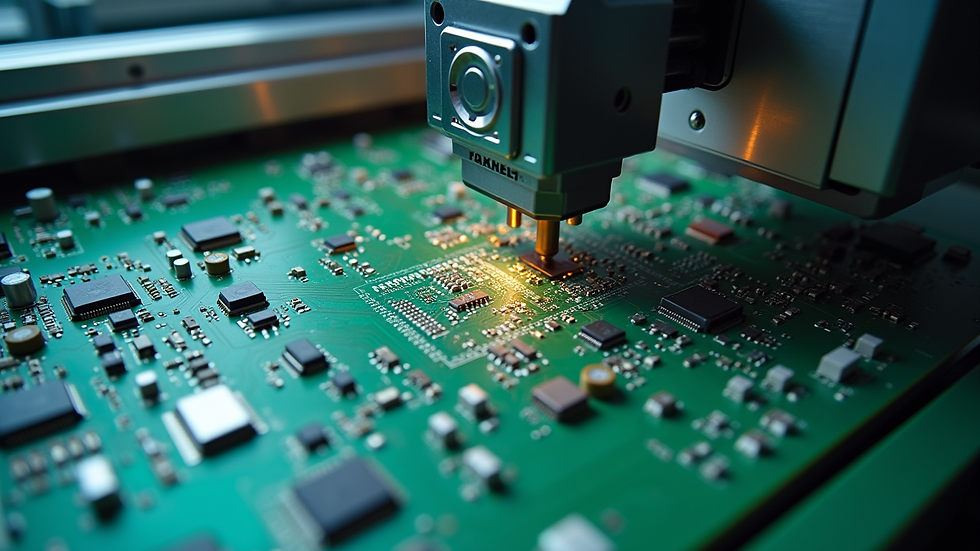 High angle view of PCB manufacturing equipment in operation