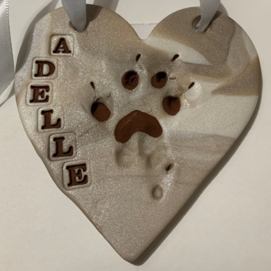 Swirled Clay Pawprint in Custom Light Brown Coat Color with Brown Paint