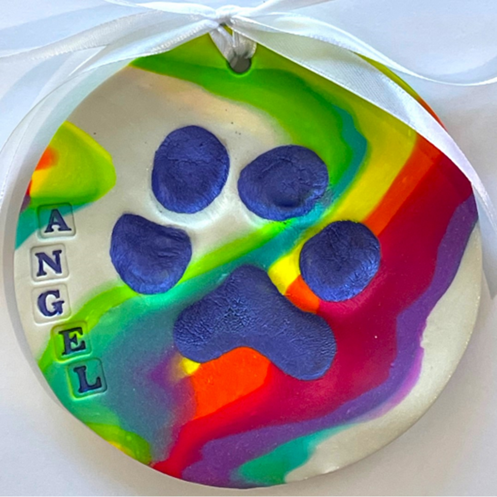 Swirled Clay Pawprint in Rainbow/White with Dark Purple Painticture55
