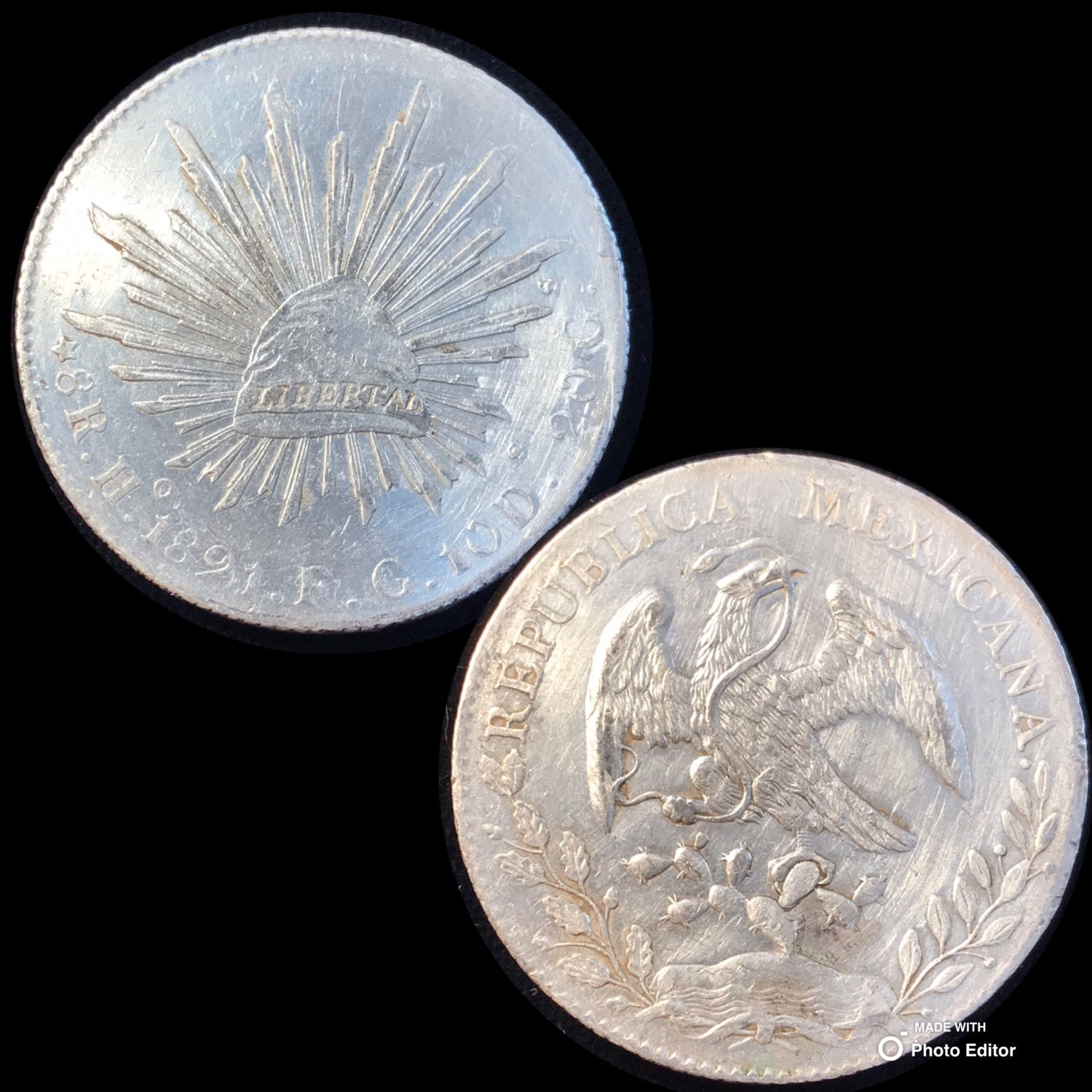 1891 Ho FG Mexico 8 reales silver world coin