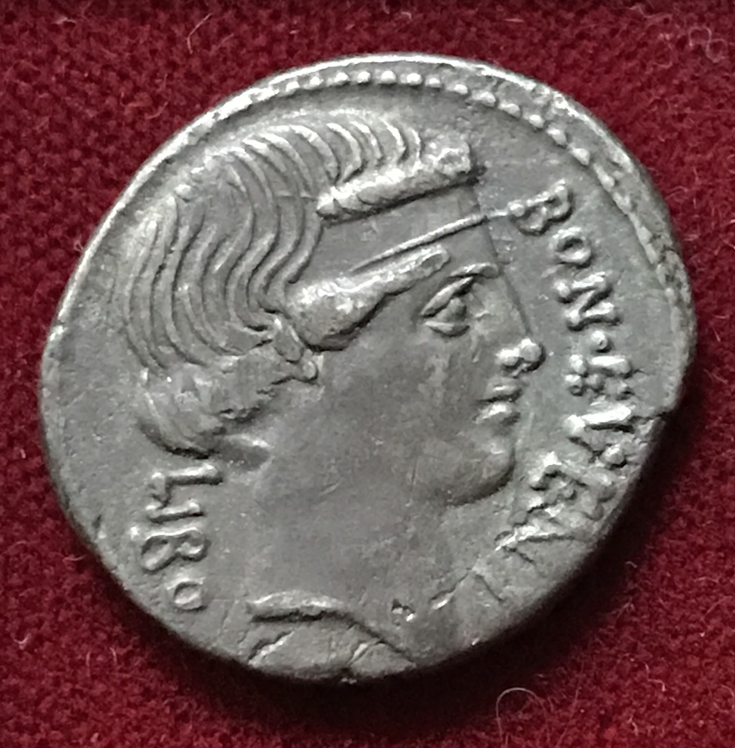 Thumbnail: L. Scribonius Libo. 62 BC. AR Denarius Rome mint. Diademed head of Bonus Eventus