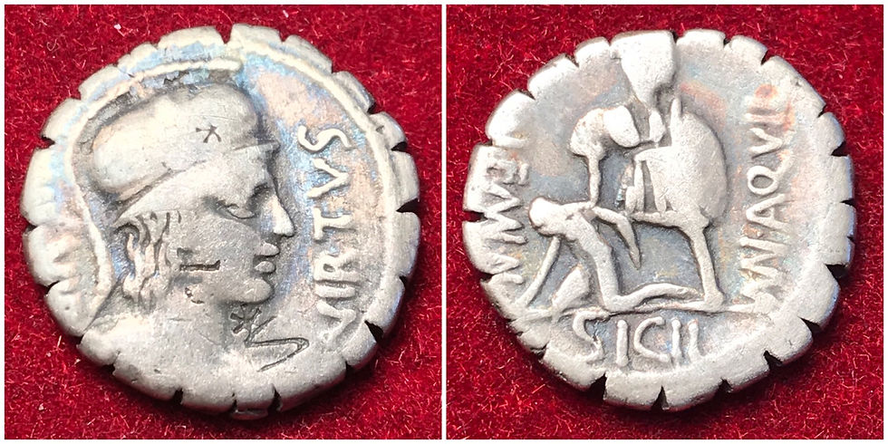 Mn. Aquillius Mn.f. Mn.n. 65 BC. AR Serrate Denarius Rome mint