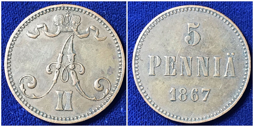 1867 Finland 5 Penniä