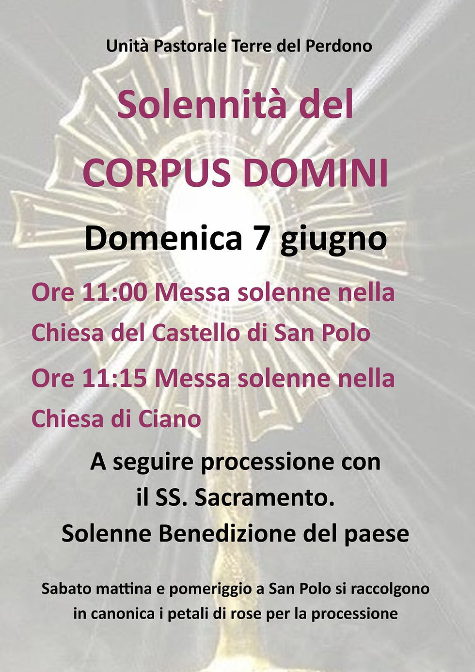 7 giugno: Solennità del Corpus Domini - Processione a Ciano e a San Polo