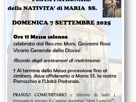 7 settembre 2025 a Grassano: festa patronale della Natività di Maria Santissima