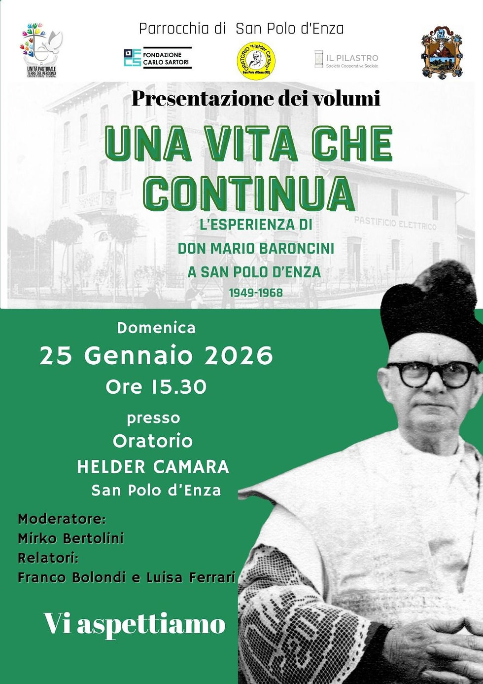 Locandina relativa alla presentazone dei volumi sull'esprienza di don Mario Baroncini a San Polo dal 1949 al 1968