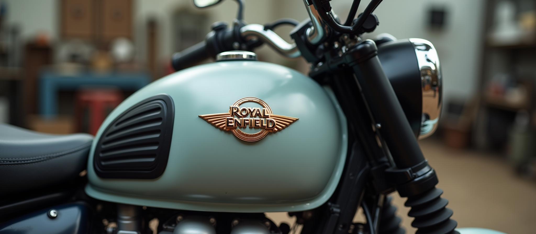 Moto Royal Enfield réservoir vert  clair mate