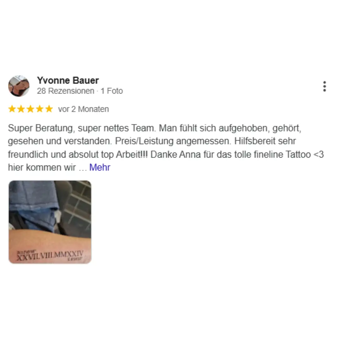 Kundenmeinung zu Fineline-Tattoo – Top-Ergebnis im 6INK9 Studio Köln | Review of high-quality fine line tattoo result at 6INK9 Cologne
