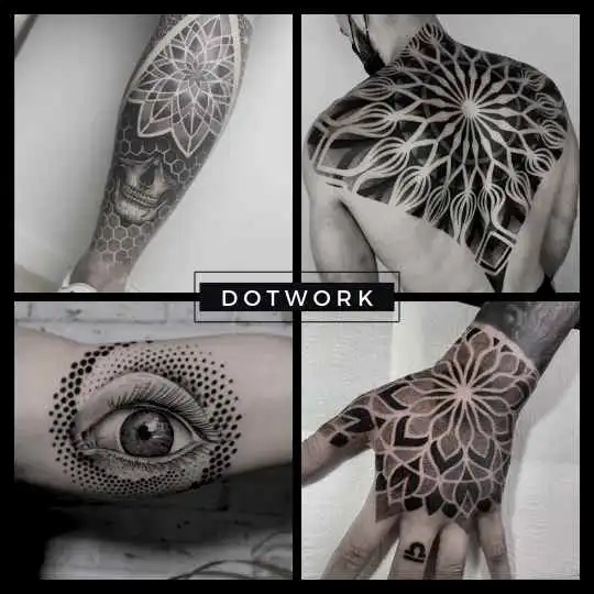 6ink9 Tattoo Studio: Collage im Dotwork Tattoo Stil, Köln | Dotwork Tattoo Collage, Cologne
