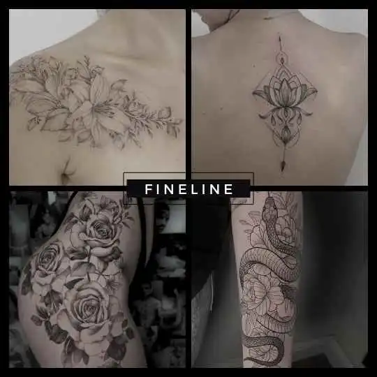 6ink9 Tattoo Studio: Collage im Fineline Tattoo Stil, Köln | Fineline Tattoo Collage, Cologne
