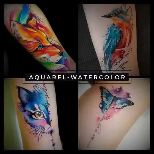 6ink9 Tattoo Studio: Collage im Aquarell-Watercolor Tattoo Stil, Köln | Watercolor Tattoo Collage, Cologne
