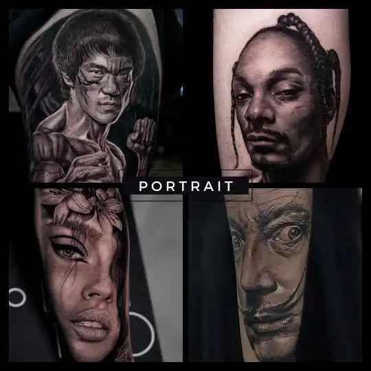 6ink9 Tattoo Studio: Collage im Portrait Tattoo Stil, Köln | Portrait Tattoo Collage, Cologne
