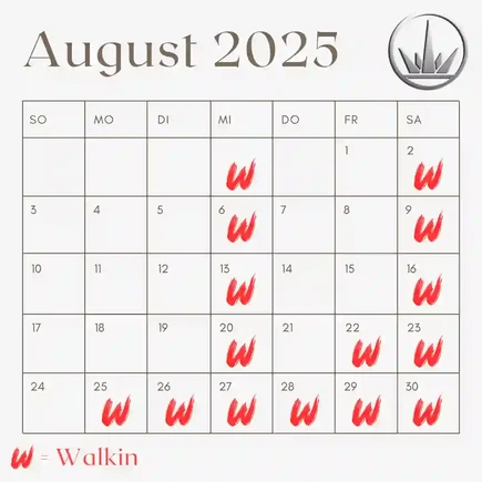 Tattoo-Walk-In Kalender für August 2025 – spontane Tätowierungen bei 6INK9 Köln | Cologne tattoo calendar walk-in August 2025
