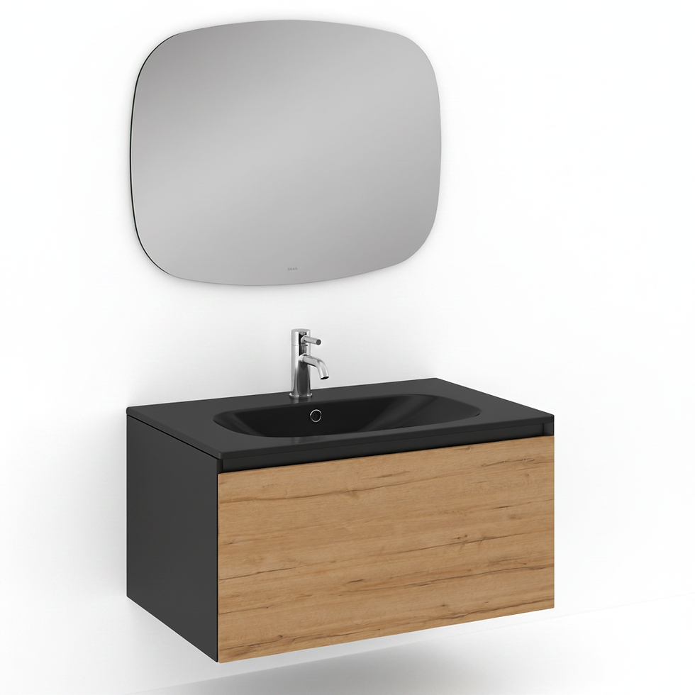 ISVEA Coredo Etajerli 80 cm + Amorf LED Ayna – Gofrato Siyah & Detroit