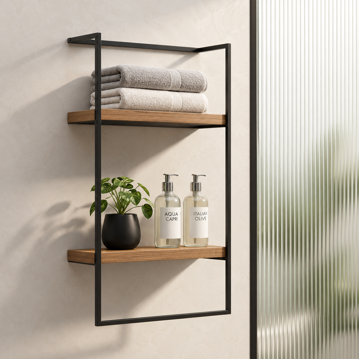 ISVEA Metal Açık Raf ve Havluluk 40 cm Atlantik Çam banyo ortamında