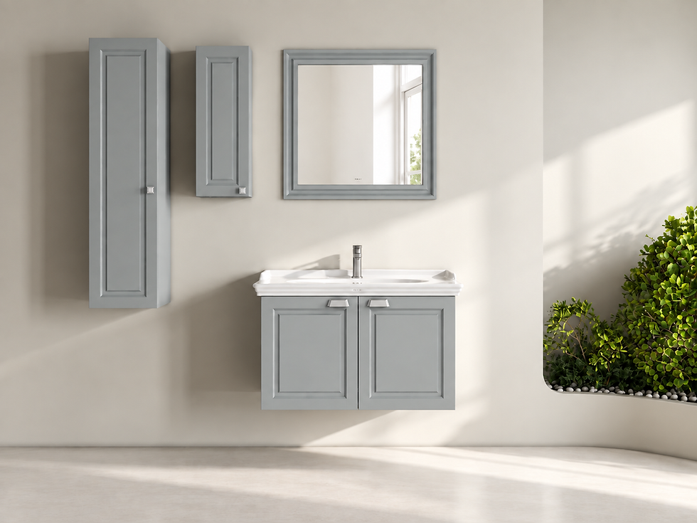 ISVEA Valentia 90 cm çift kapaklı gri lavabo ünitesi ve ayna seti