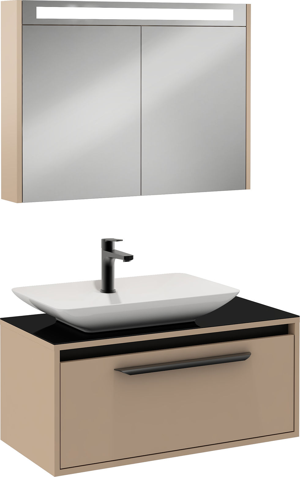 ISVEA Bella Lavabo Ünitesi, 90 cm, Beyaz Lavabolu, Cappucino + Ayna / Set farklı görünüm
