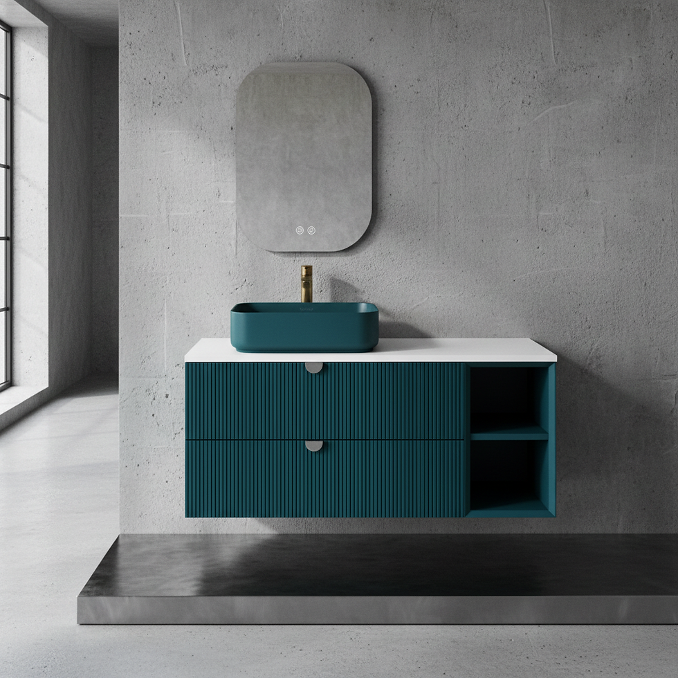 Miniaturbild: İsvea Infinity Beyaz Kuvars tezgahlı 130 cm, Lavabo 50 cm, Okyanus / Set