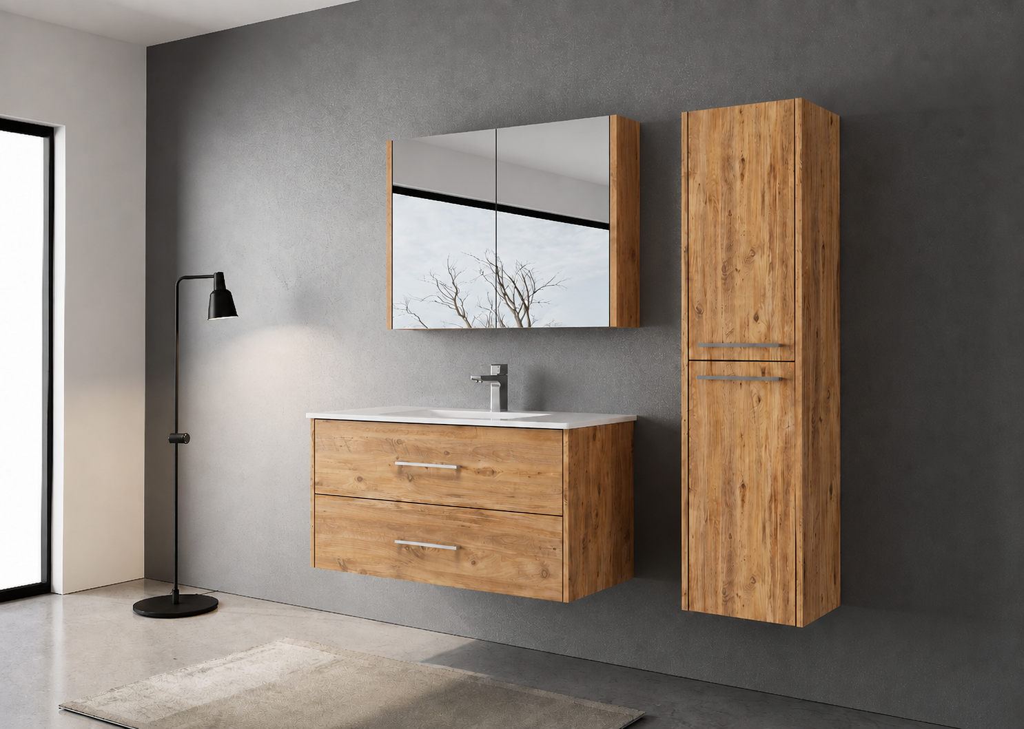 ISVEA Combinato Çift Çekmeceli Atlantik Çam Lavabo Ünitesi, 100 cm
