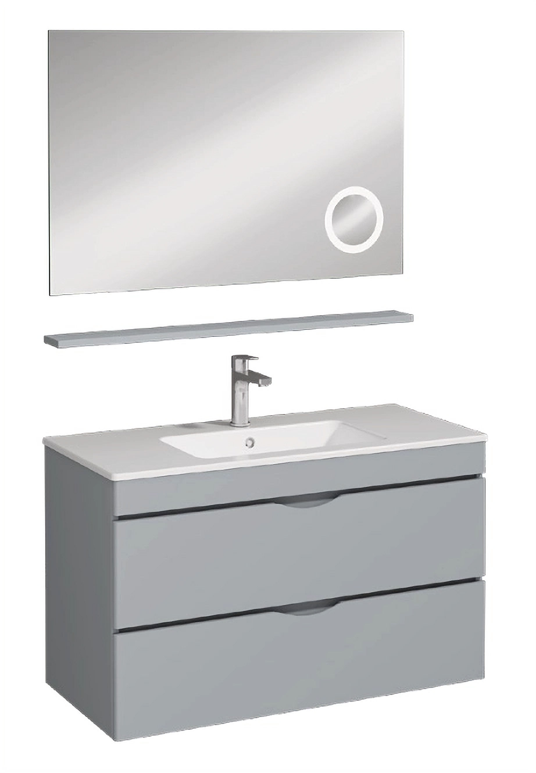 ISVEA Roya Çift Çekmeceli Lavabo Ünitesi 100 cm + Büyüteçli Ayna, Açık Gri