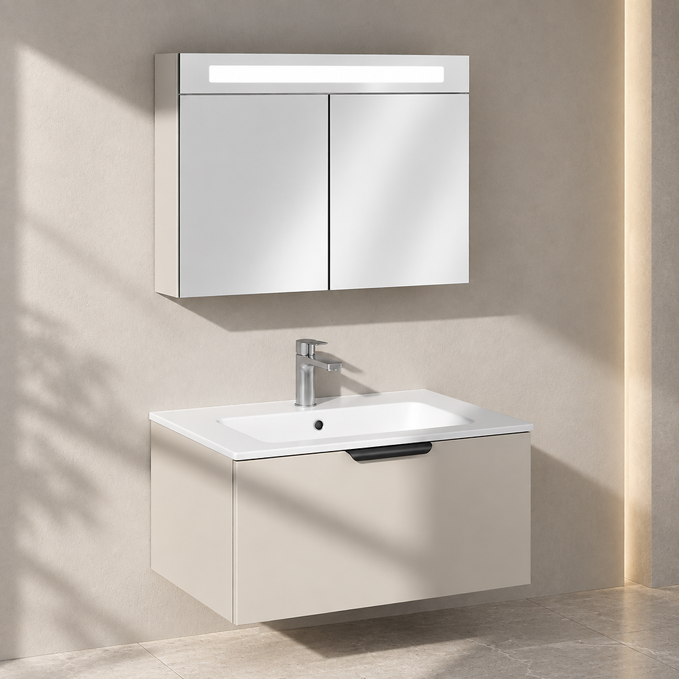 ISVEA LIV Tek Çekmeceli 70 cm Lavabo Ünitesi + Dolaplı Ayna / Açık Bej
