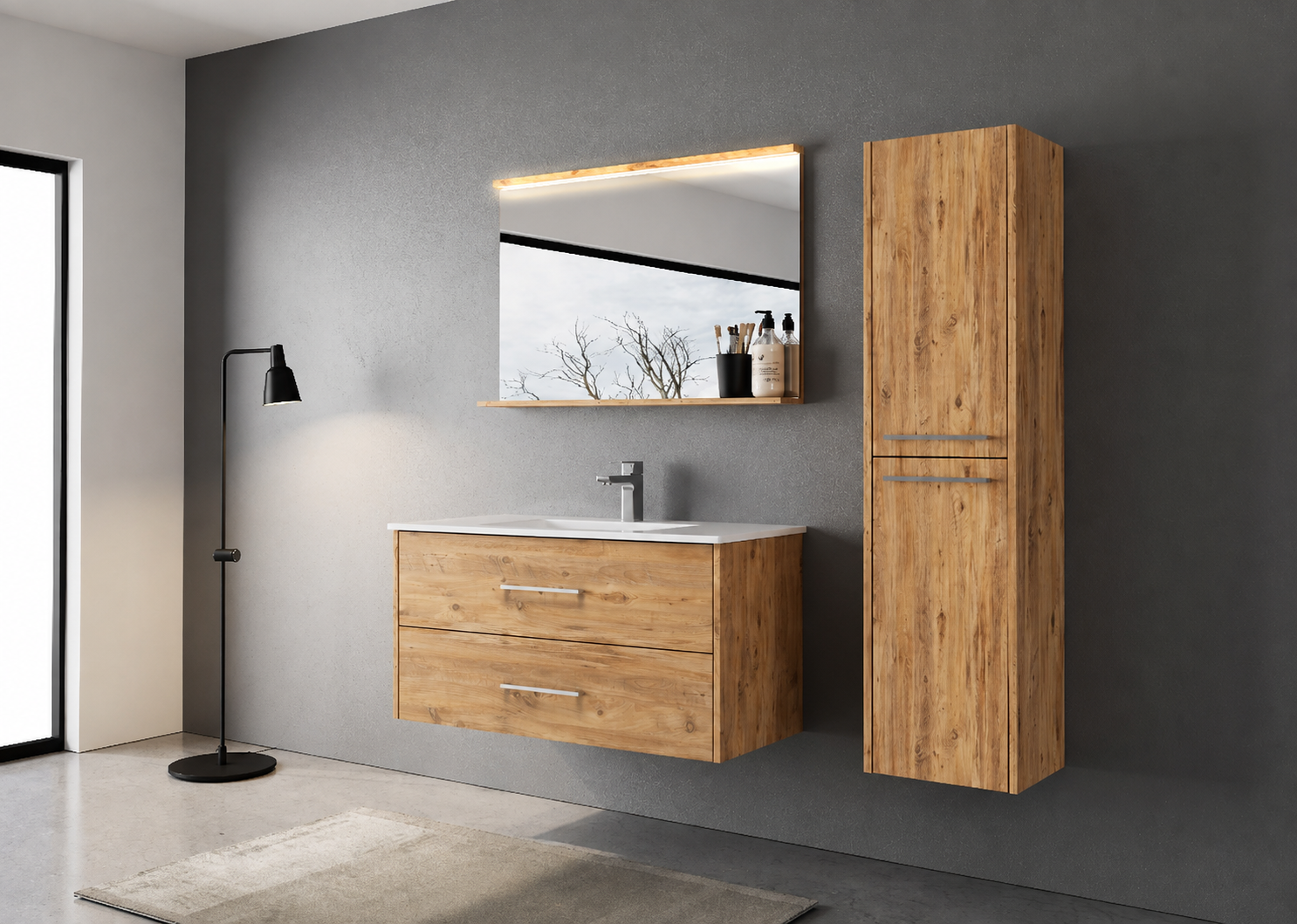 ISVEA Combinato Çift Çekmeceli Beyaz Lavabo Ünitesi, 100 cm