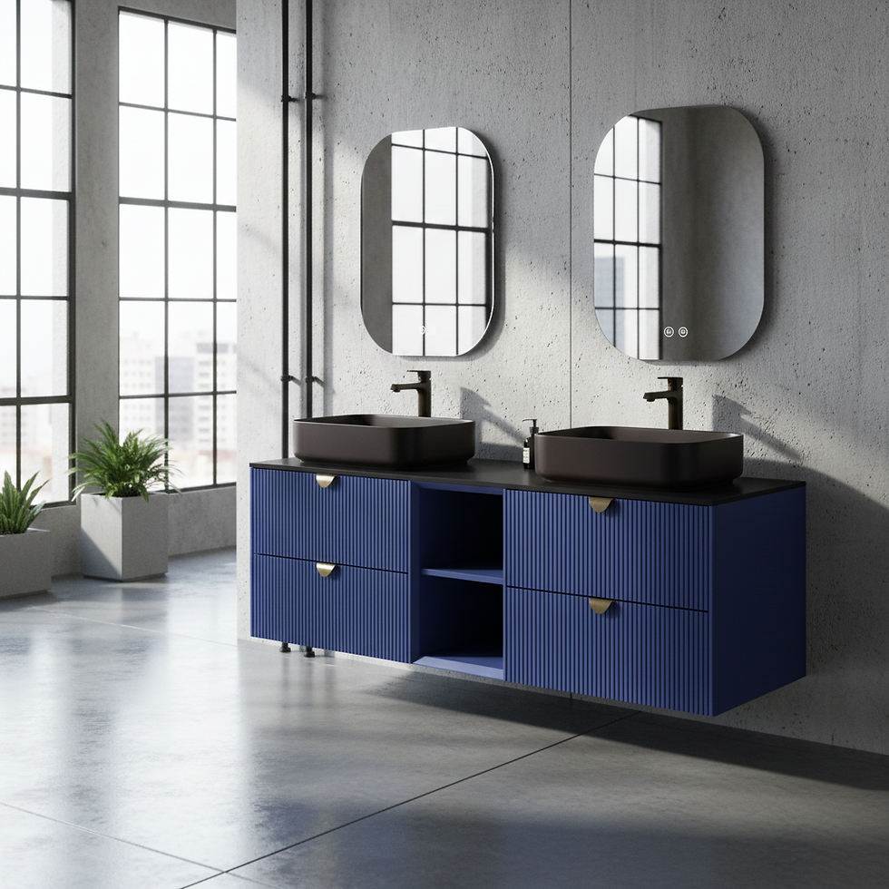 Miniaturbild: İsvea Infinity Gece Mavisi Lavabo Dolabı 150 cm, Siyah Lavabo 50 cm / Set 