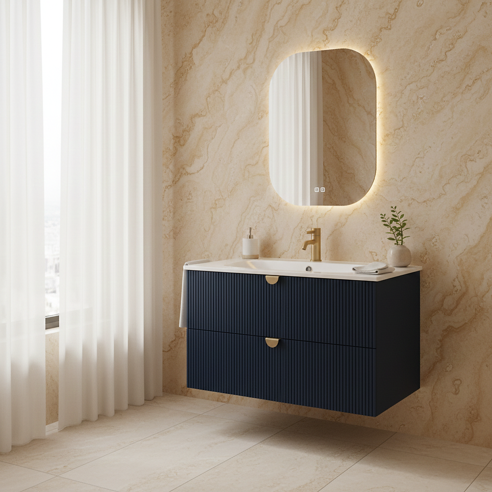 ISVEA Infinity Gece Mavisi Lavabo Ünitesi 80 cm + Led'li Ayna / Set
