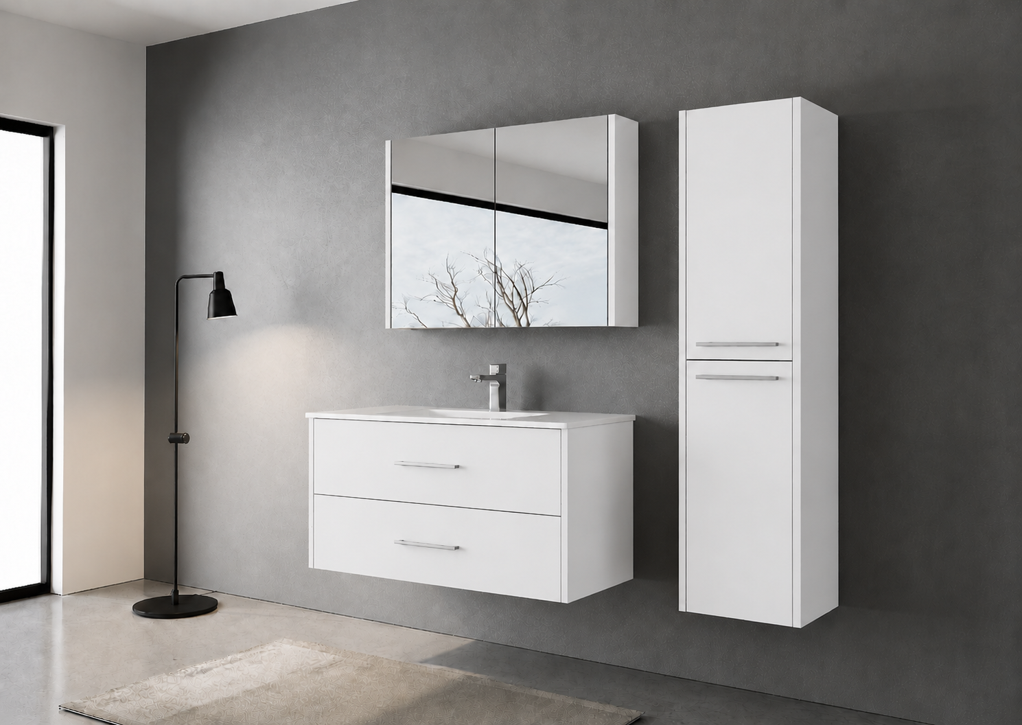ISVEA Combinato Çift Çekmeceli Beyaz Lavabo Ünitesi, 100 cm