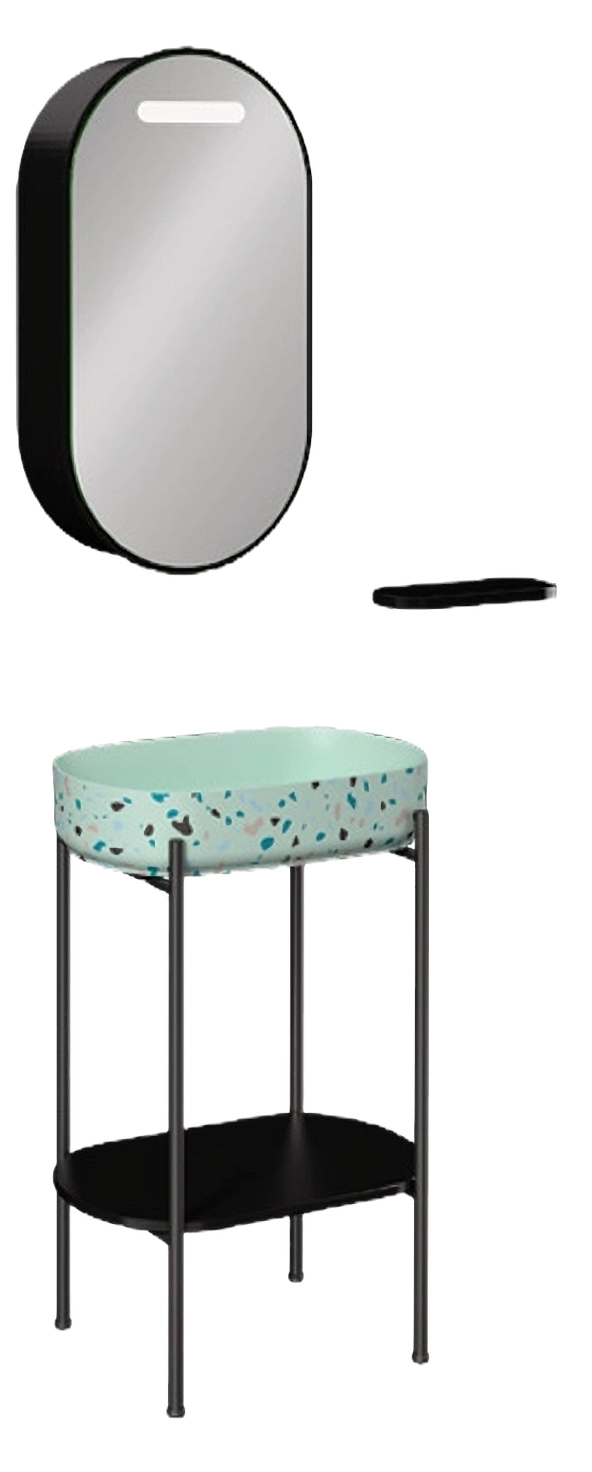 ISVEA Puno Terrazzo Lavabo Ünitesi 55 cm + Led'li Ayna, Mint