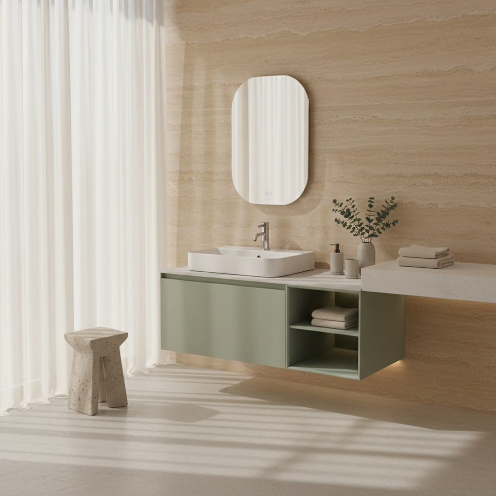 ISVEA Coredo İç Çekmeceli 120 cm + LED Ayna – Çimento Gri / Sol