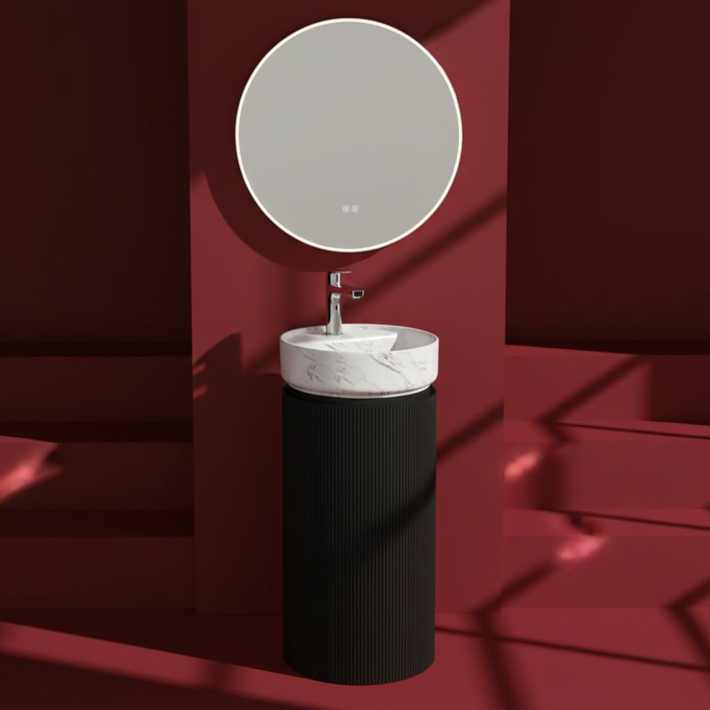 Infınıty Mono Lavabo Dolabı, Marmo Beyaz Lavabolu 41 cm + Ayna / Set