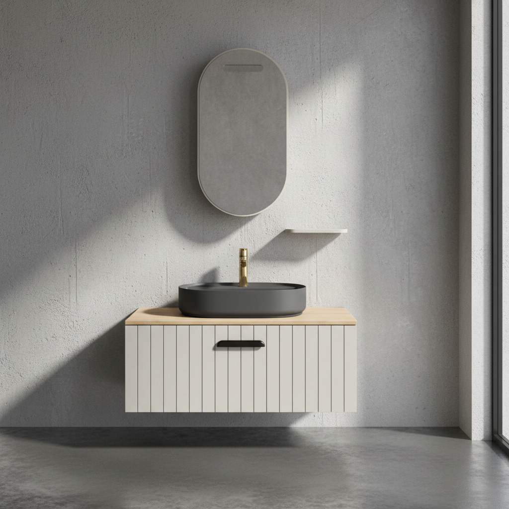İsvea Rinato 100 cm Lavabo Ünitesi + Ayna + Antrasit Lavabolu / Set