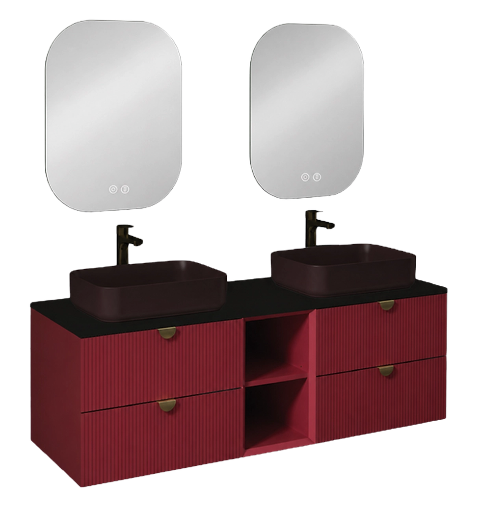 Küçük resim: ISVEA Infinity Yakut Kırmızı Lavabo Dolabı 150 cm, Siyah Lavabo 50 cm / Set farklı görünüm