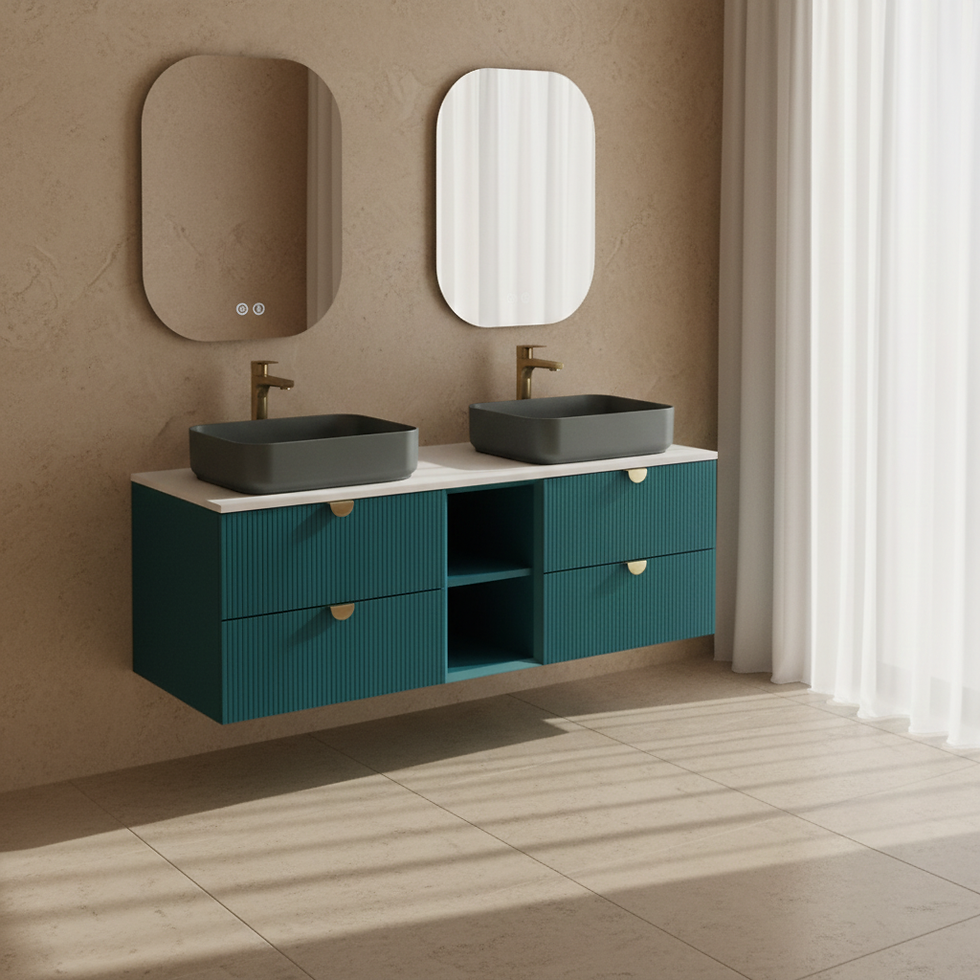 Küçük resim: ISVEA Infinity Beyaz Kuvars tezgahlı 150 cm, Lavabo 55 cm / Okyanus farklı görünüm