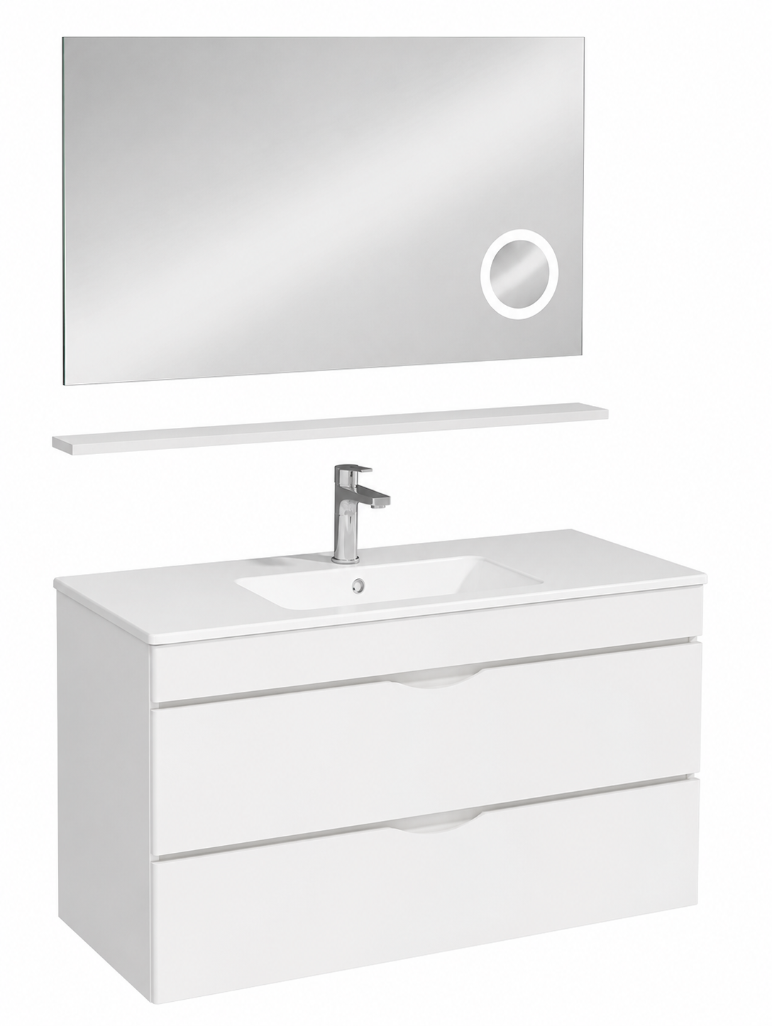 ISVEA Roya Çift Çekmeceli Lavabo Ünitesi 100 cm + Büyüteçli Ayna, Beyaz