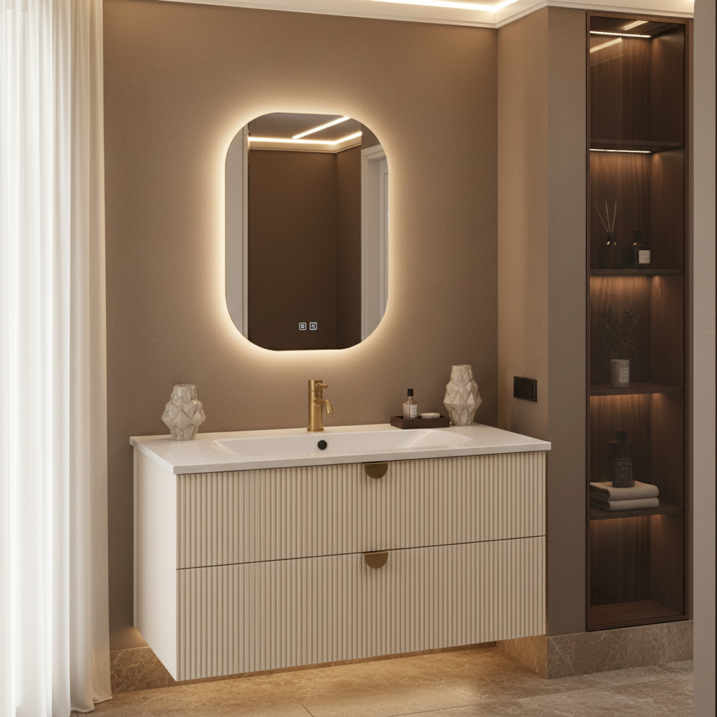 ISVEA Infinity Krem Lavabo Ünitesi 80 cm + Led'li Ayna / Set