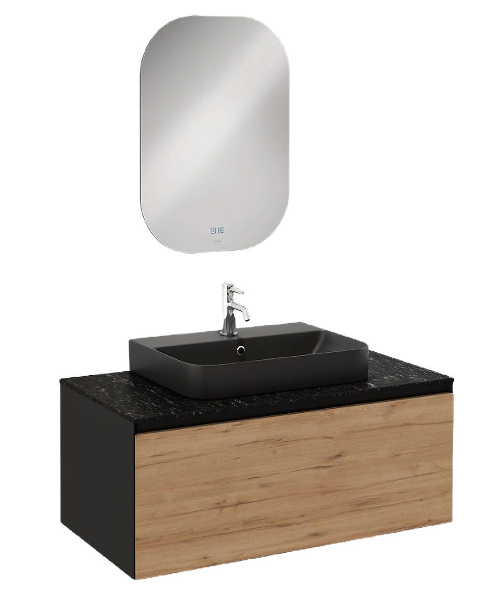 ISVEA Coredo İç Çekmeceli 80 cm + LED Ayna – Gofrato Siyah & Detroit